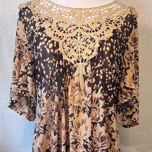 Tan and black floral tunic